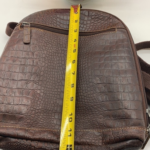 Jack Georges Brown Leather Aligator Embossed Backpack. BRN1589B - Picture 4 of 13